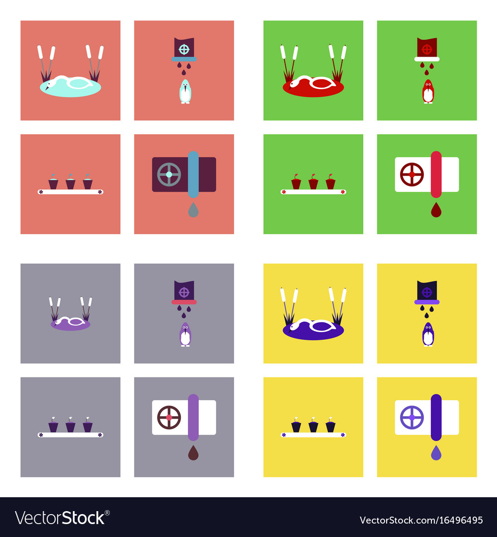 Set of modern eco system icons in flet style