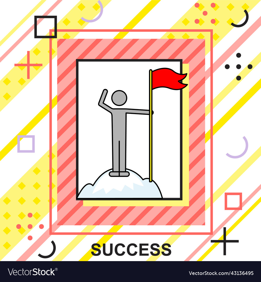 Success banner web icon man with flag standing