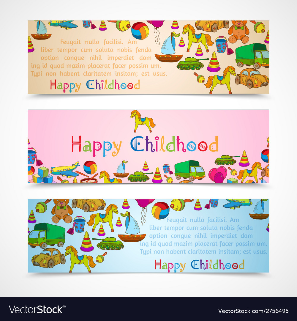 Toys banners horizontal set Royalty Free Vector Image