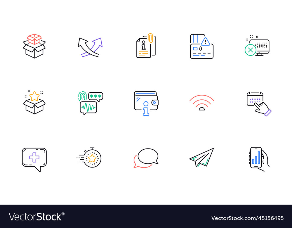 Wifi messenger and event click line icons