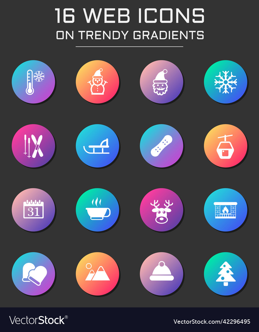 Winter web icons on colorful buttons