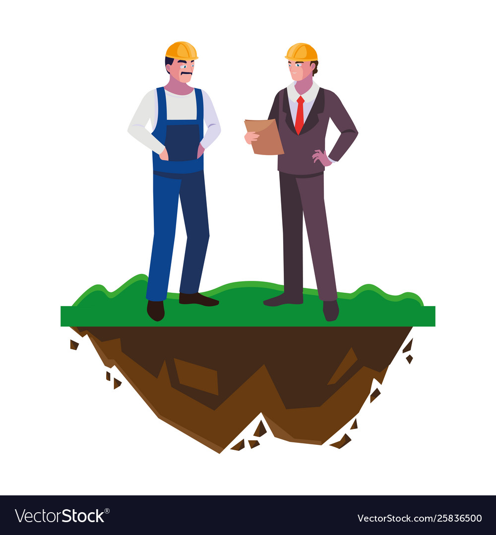 Builder constructor with engineer on lawn