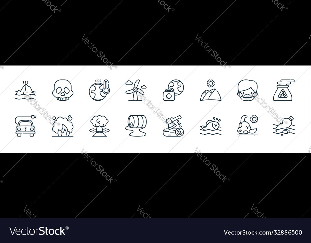 Climate change line icons linear set quality vector image Climate change line icons linear set quality