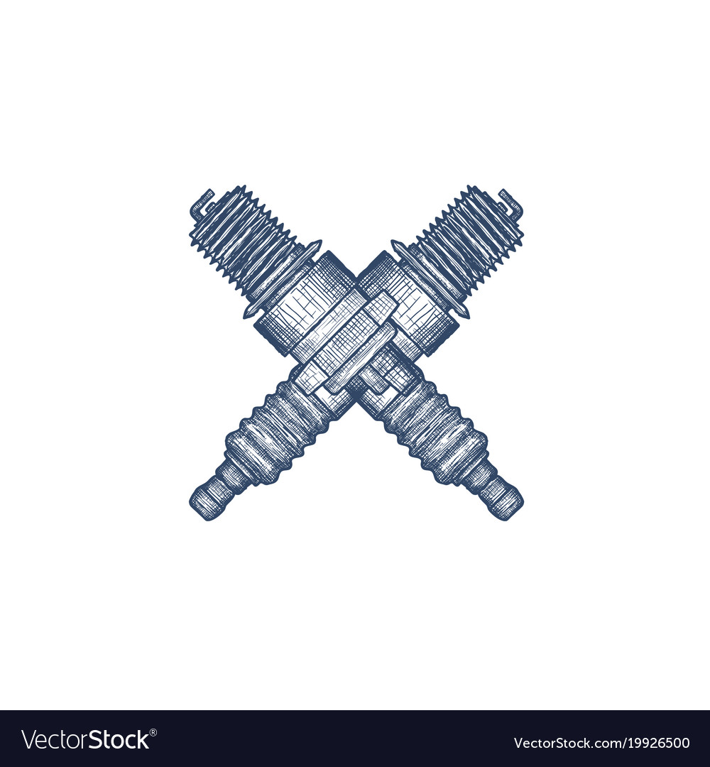 Crossed spark plugs vintage engraved Royalty Free Vector