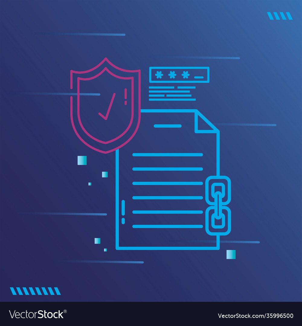 Cyber lock document with shield code and chain vector image Cyber lock document with shield code and chain