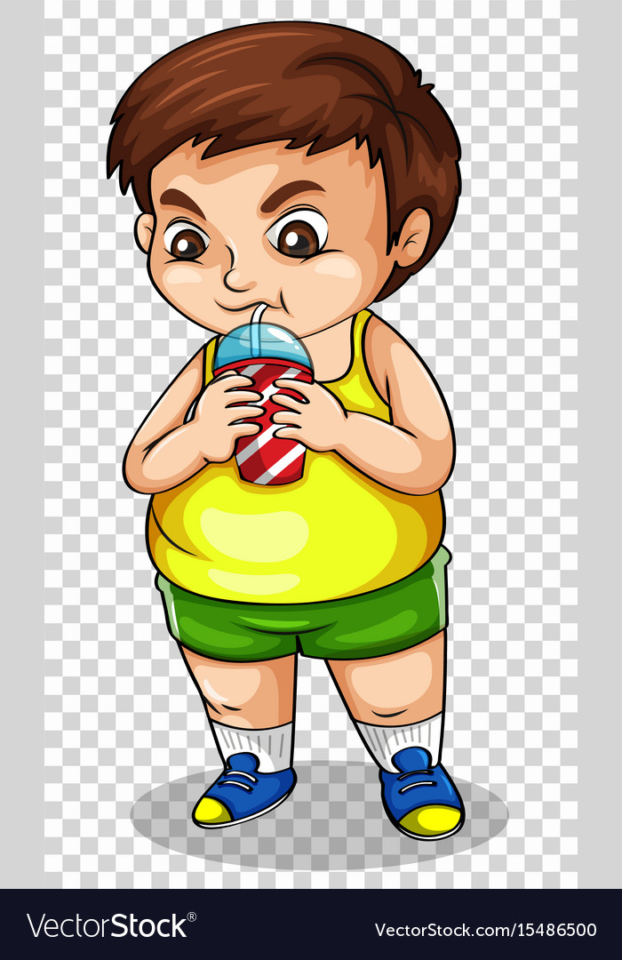 Fat boy drinking soda from cup Royalty Free Vector Image