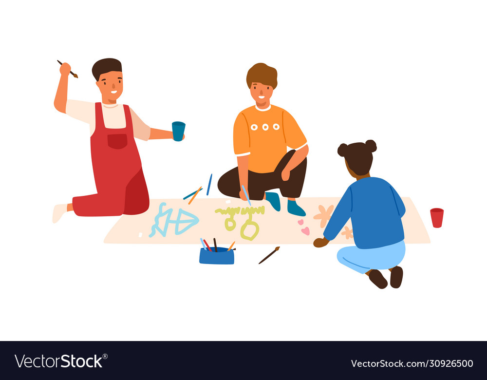 Group colorful boys and girl painting picture Vector Image