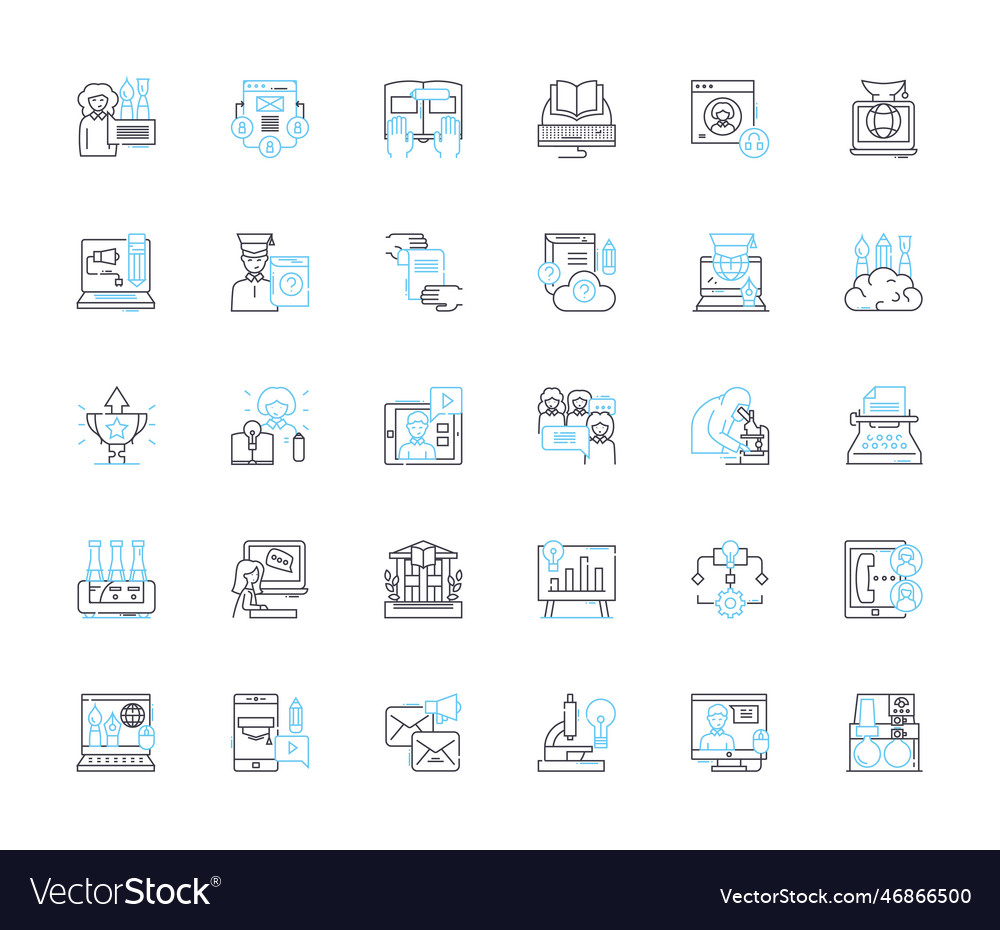 Internet training linear icons set e-learning