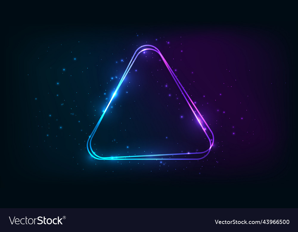 Neon rounded triangle frame with shining effects vector image Neon rounded triangle frame with shining effects