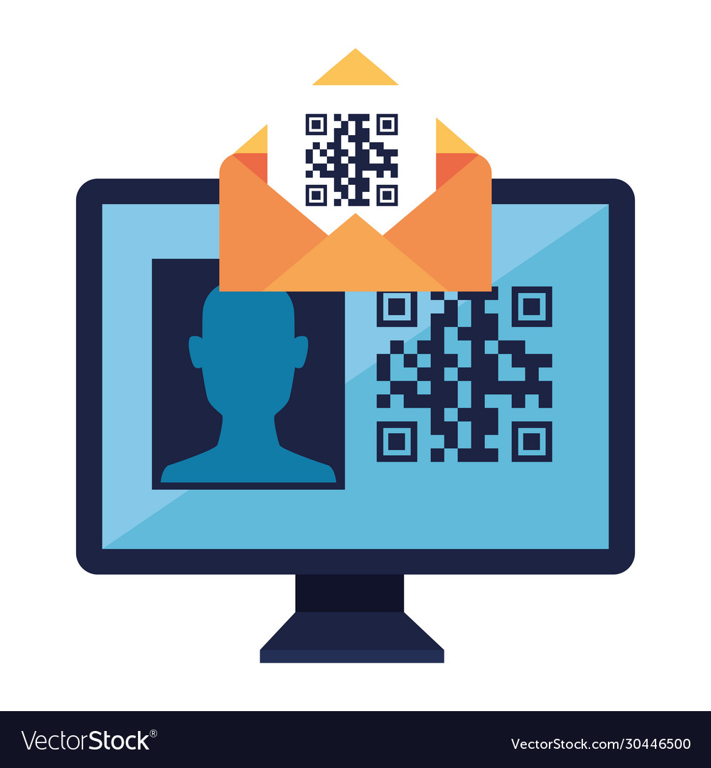 Qr code inside envelope and computer design