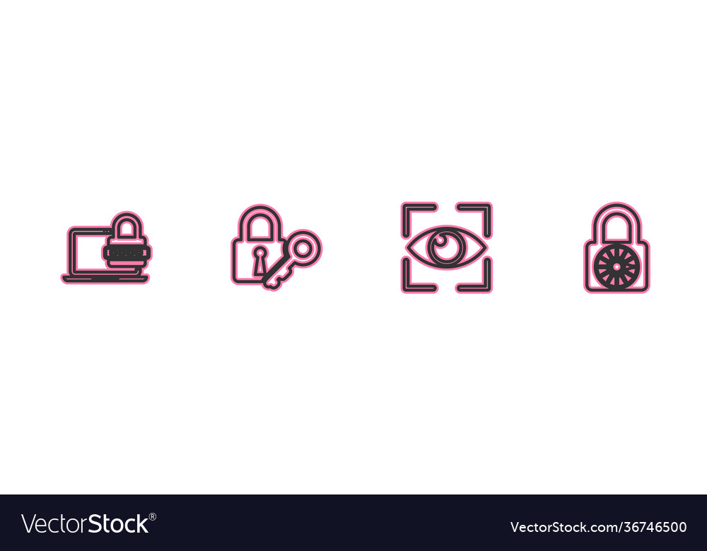 Set line laptop with password eye scan lock Vector Image Set line laptop with password eye scan lock