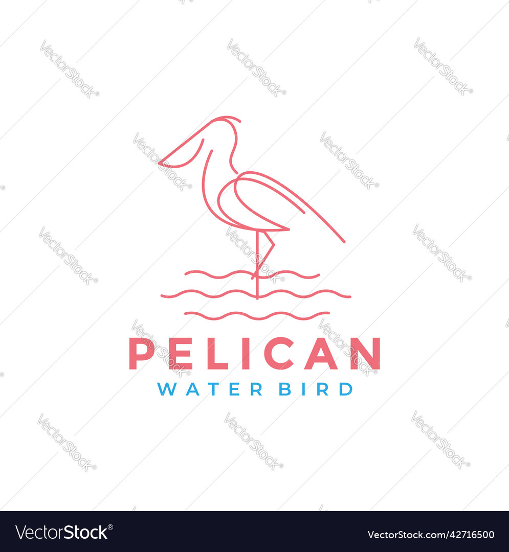 Simple minimal line bird pelican water logo