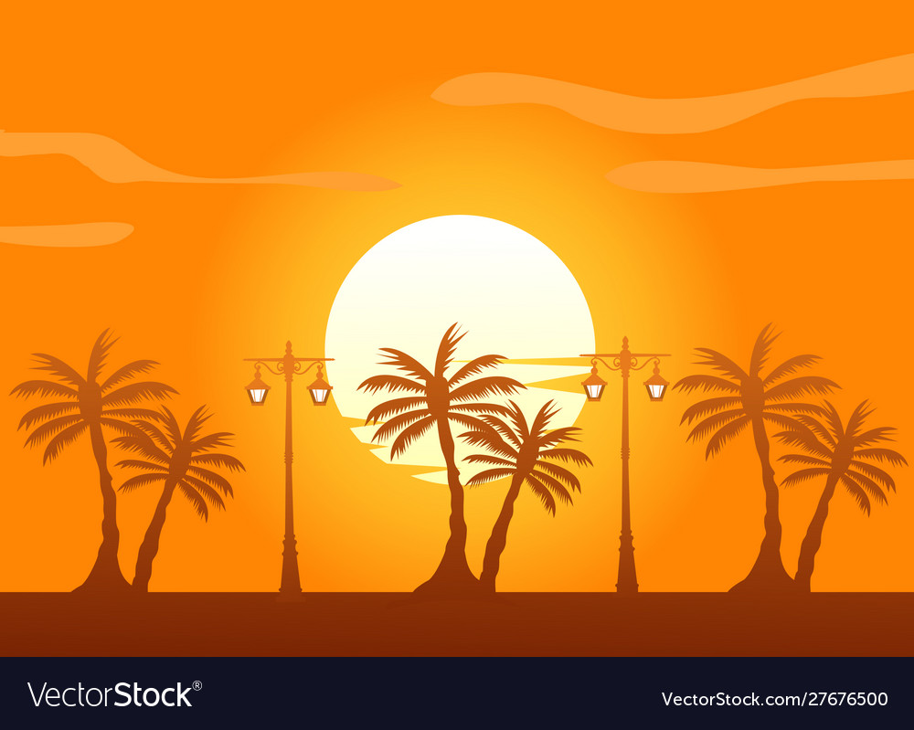 Summer color background with palm trees