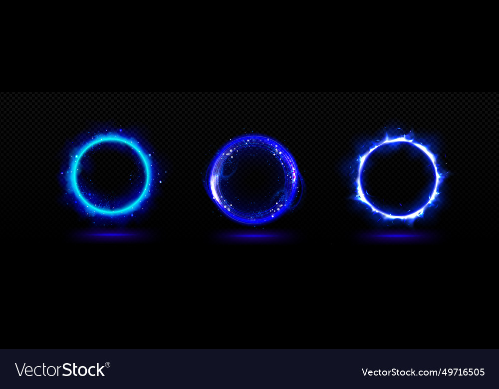 Blue neon 3d magic light glow effect circle portal