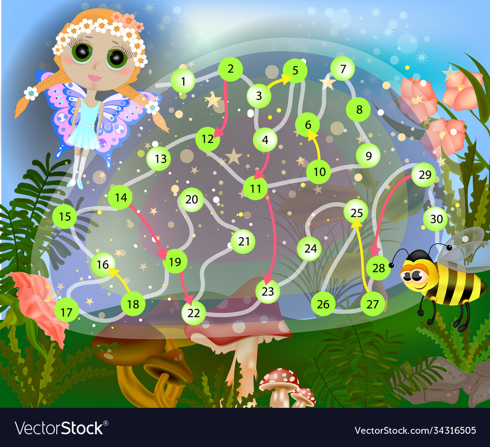 Colorful board game with forest fairy and bee