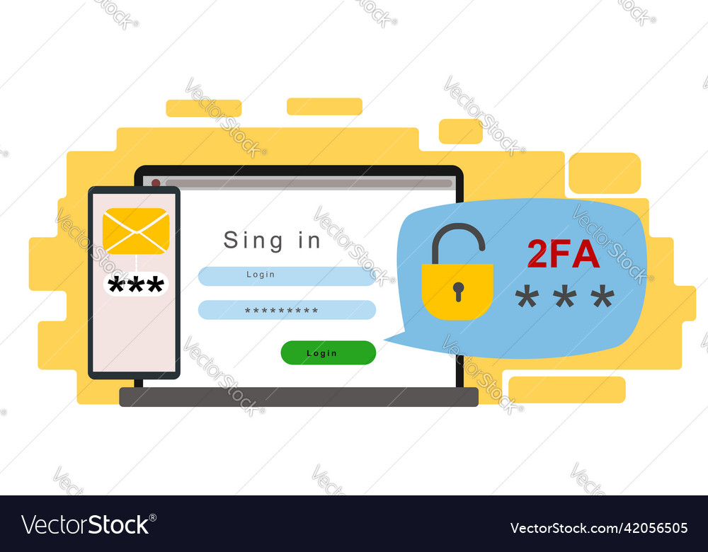 Concept of two-factor authentication security Vector Image Concept of two-factor authentication security