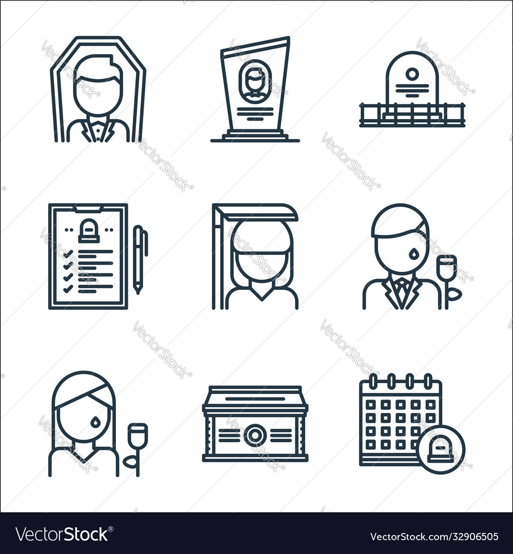 Funeral line icons linear set quality