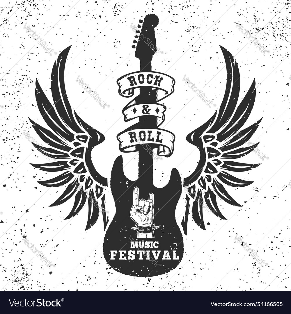 Rock and roll festival poster template winged Vector Image