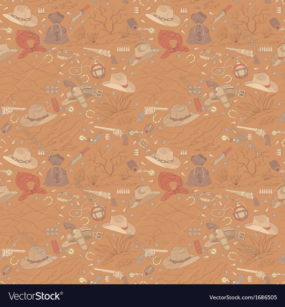 Seamless cowboy pattern with landscapes