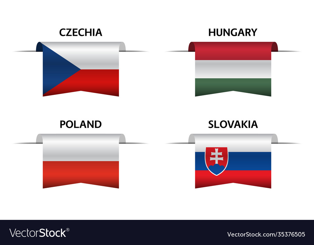 Set four czech hungarian polish and slovak flags Vector Image