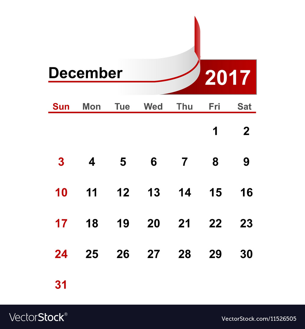 Simple calendar 2017 year december month Vector Image
