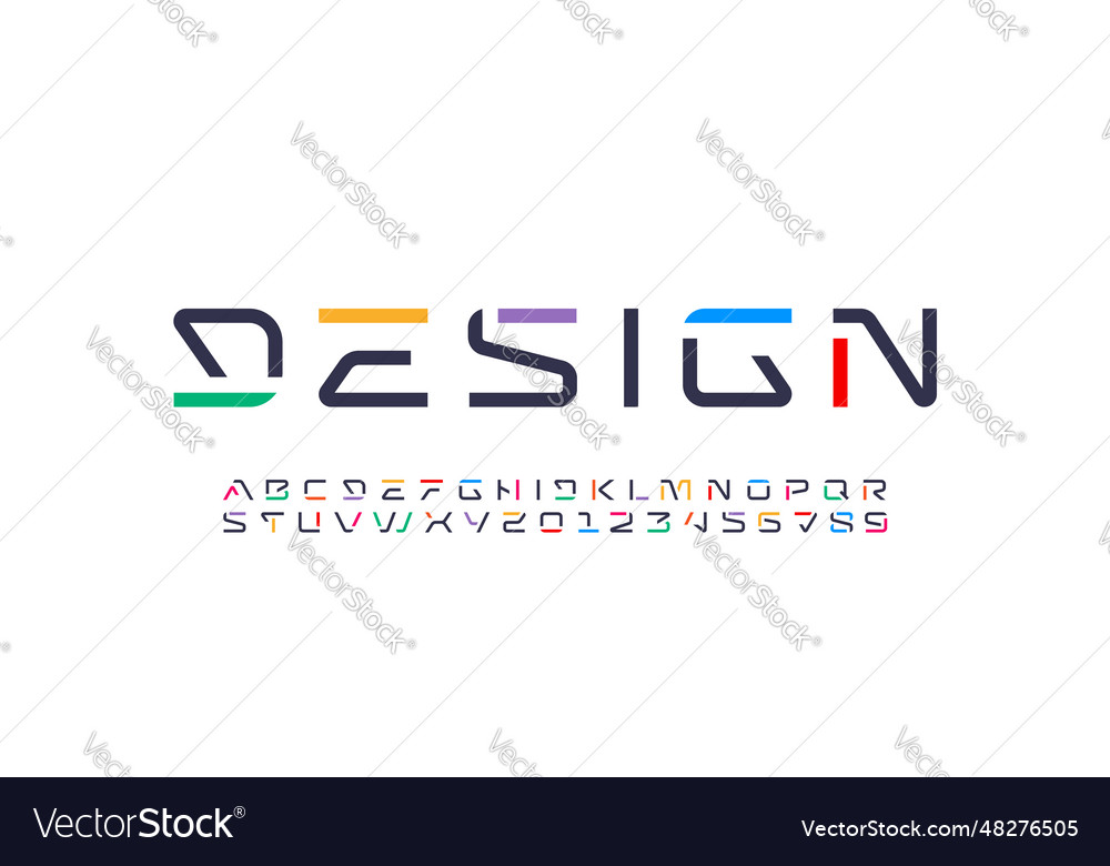 Tech font digital thin multi - colored alphabet vector image Tech font digital thin multi - colored alphabet