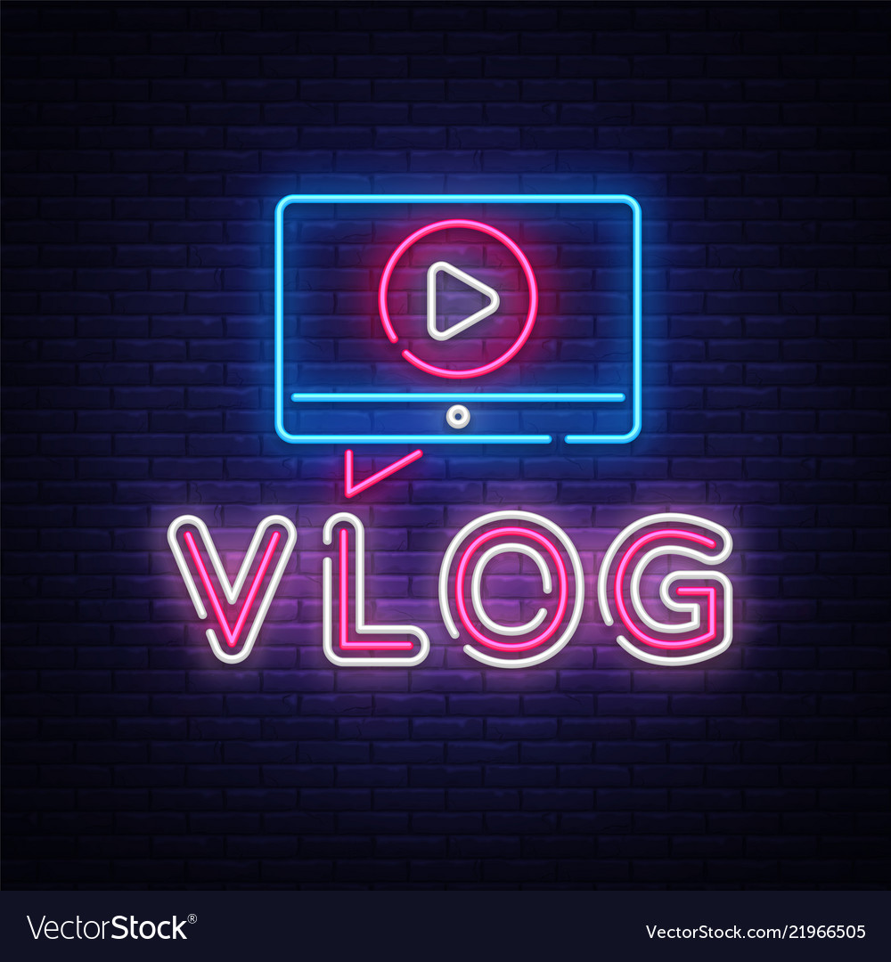 Vlog neon sign design template blogging Royalty Free Vector