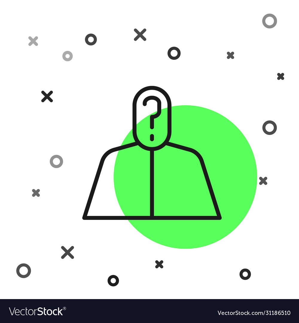 Black line anonymous man with question mark icon