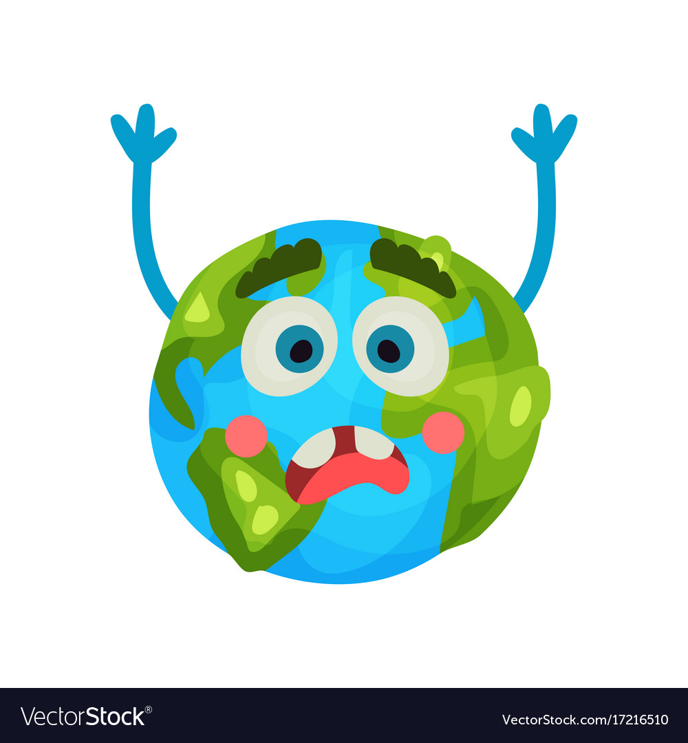 Cartoon frightened earth planet emoji raising Vector Image