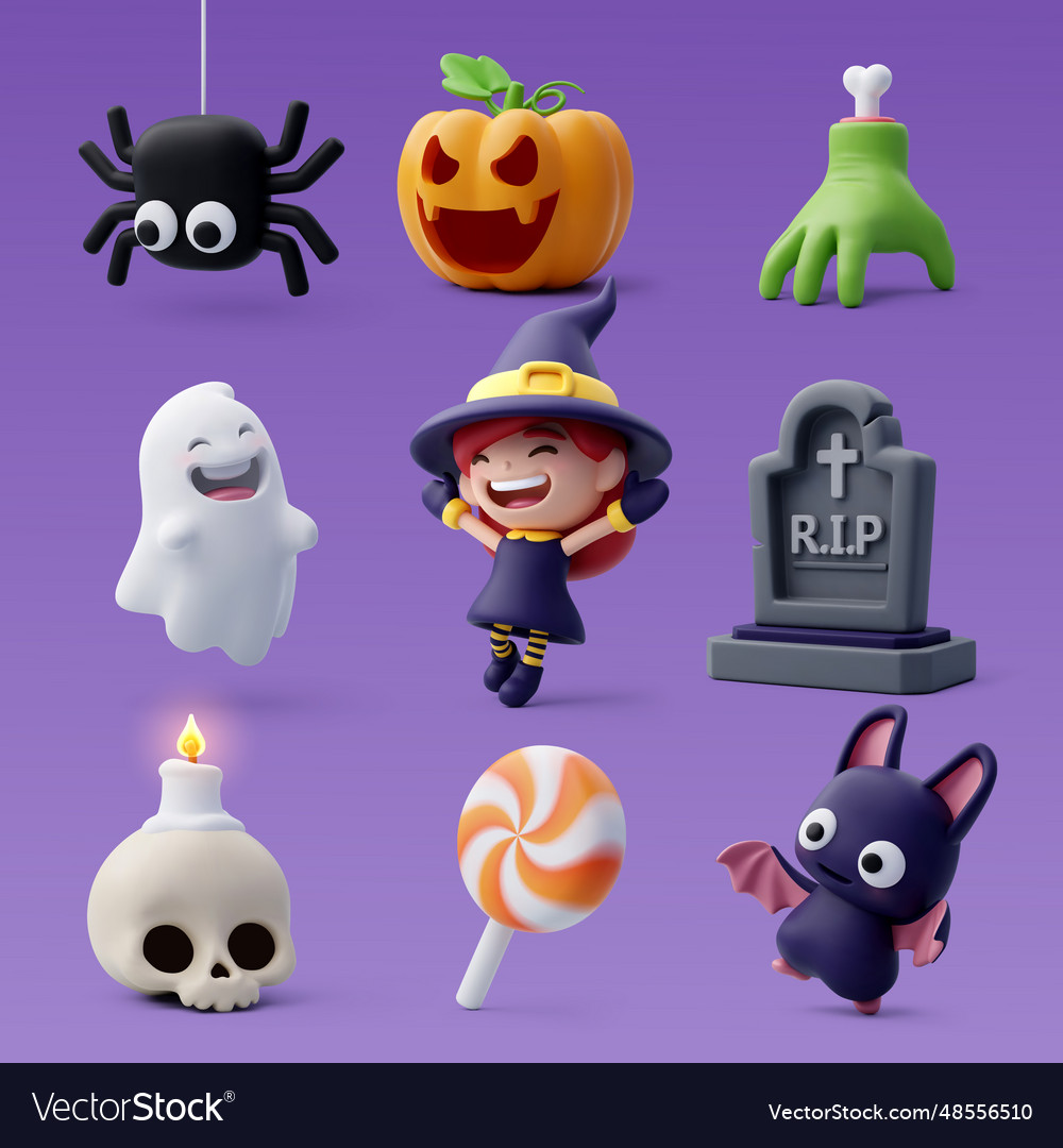 Collection of 3d halloween icon happy