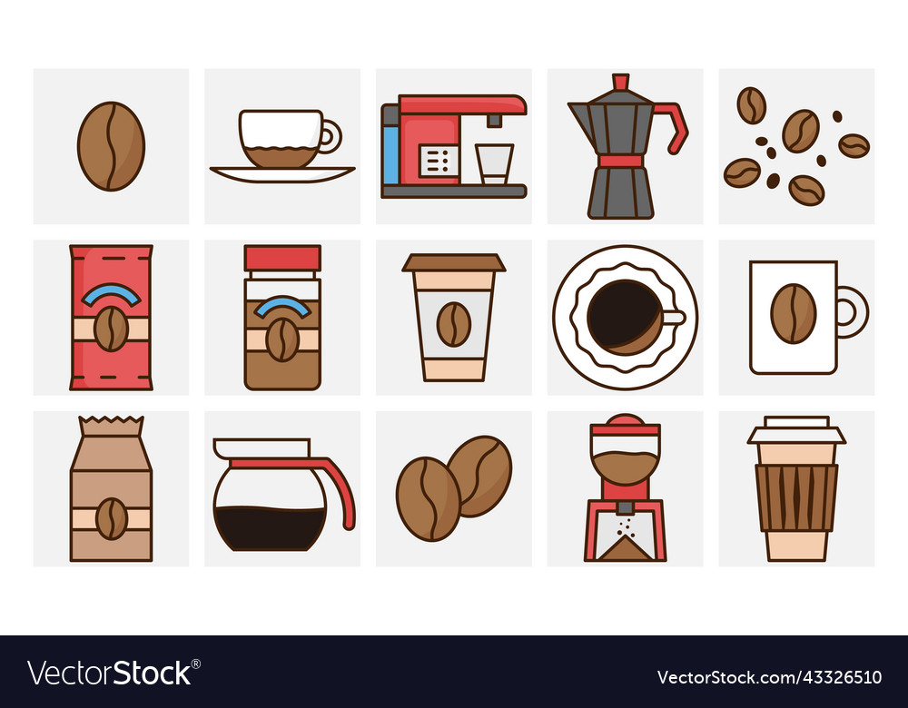 Colorful coffee icon set 15 flat style web signs Vector Image