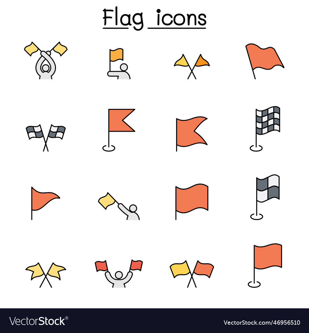 Flag color line icon set Royalty Free Vector Image
