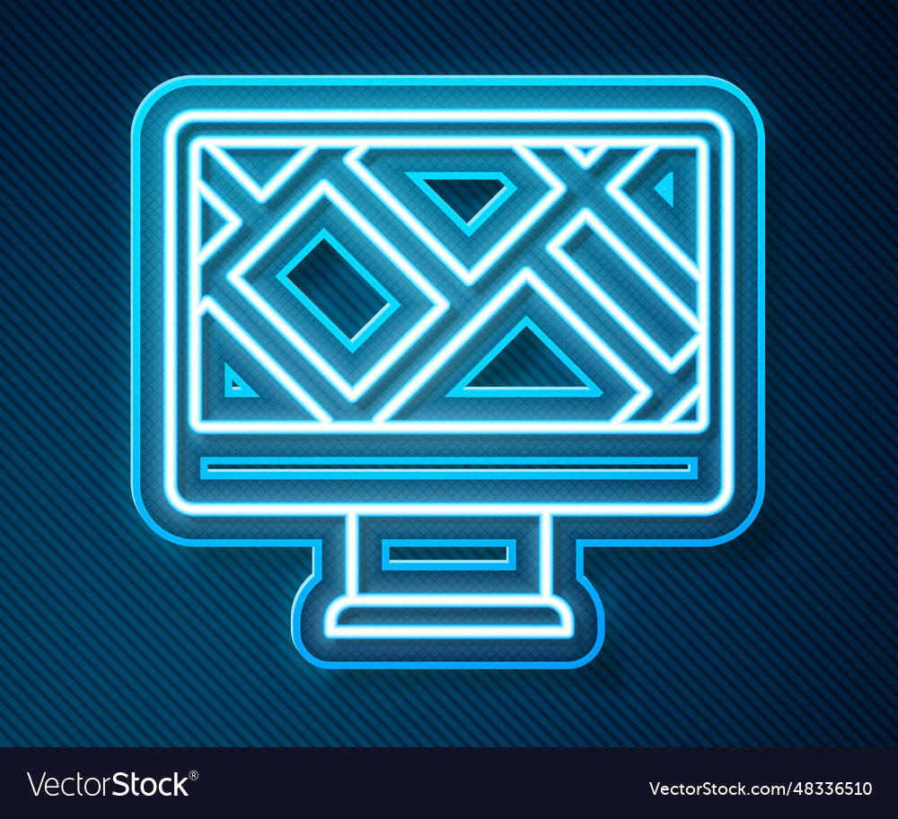 Glowing neon line computer monitor and folded map vector image Glowing neon line computer monitor and folded map