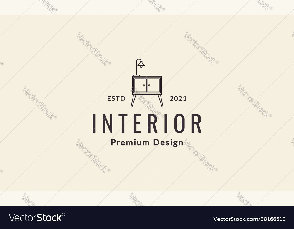 Interior lines table shelf with lamp logo icon