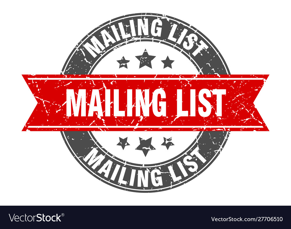 Mailing list round stamp with red ribbon
