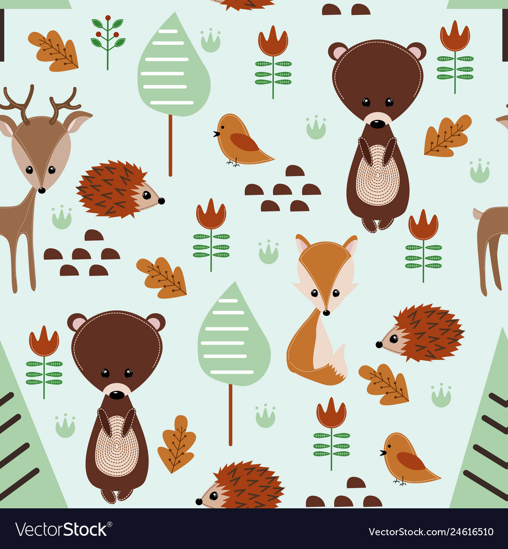 Seamless pattern with forest animals vector image Seamless pattern with forest animals