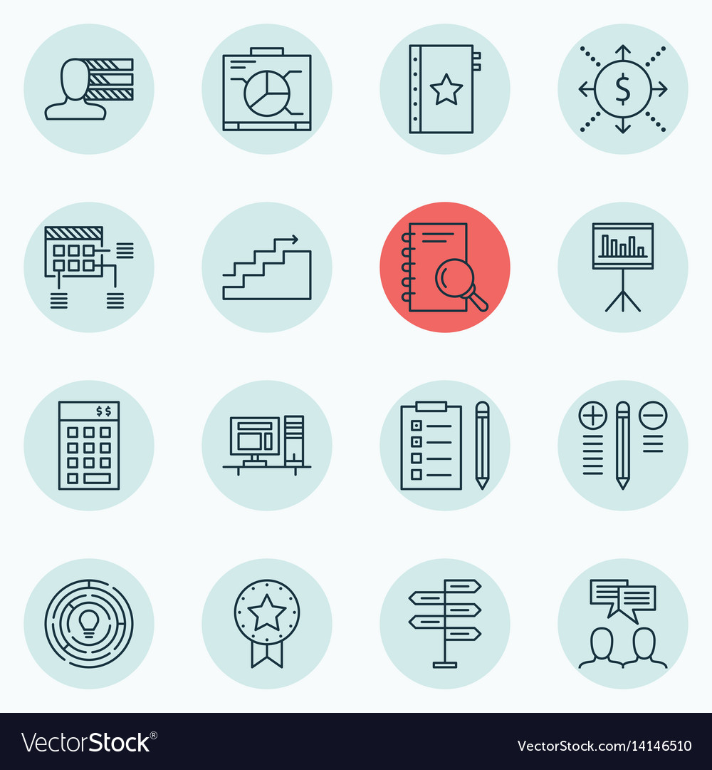 Set of 16 project management icons includes