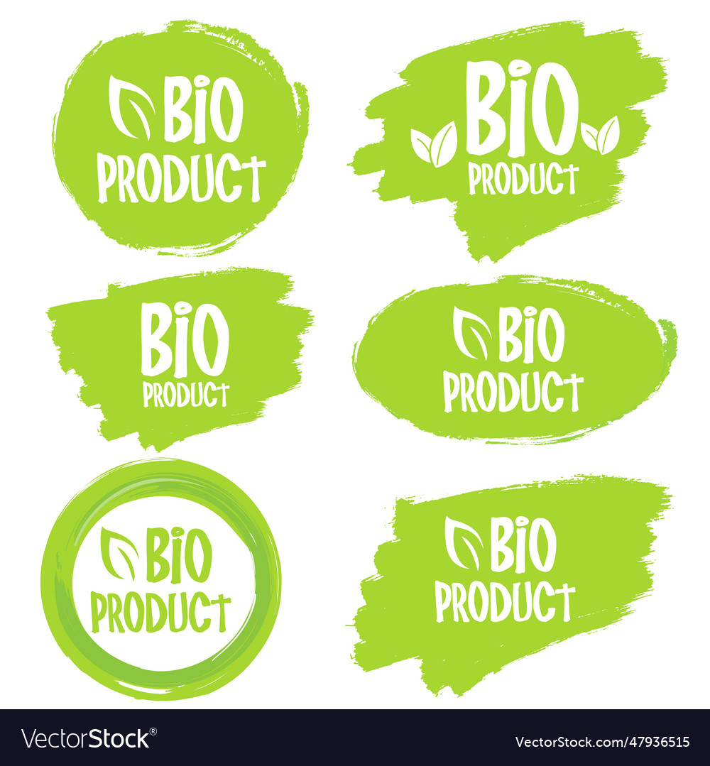 Bio product organic leaves emblems stickers or Vector Image