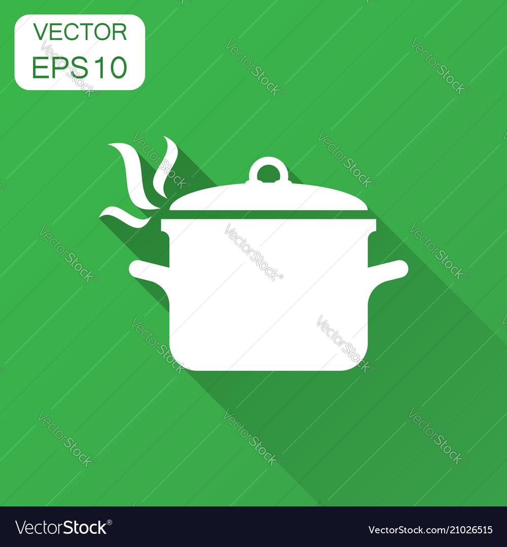 Cooking pan icon in flat style kitchen pot