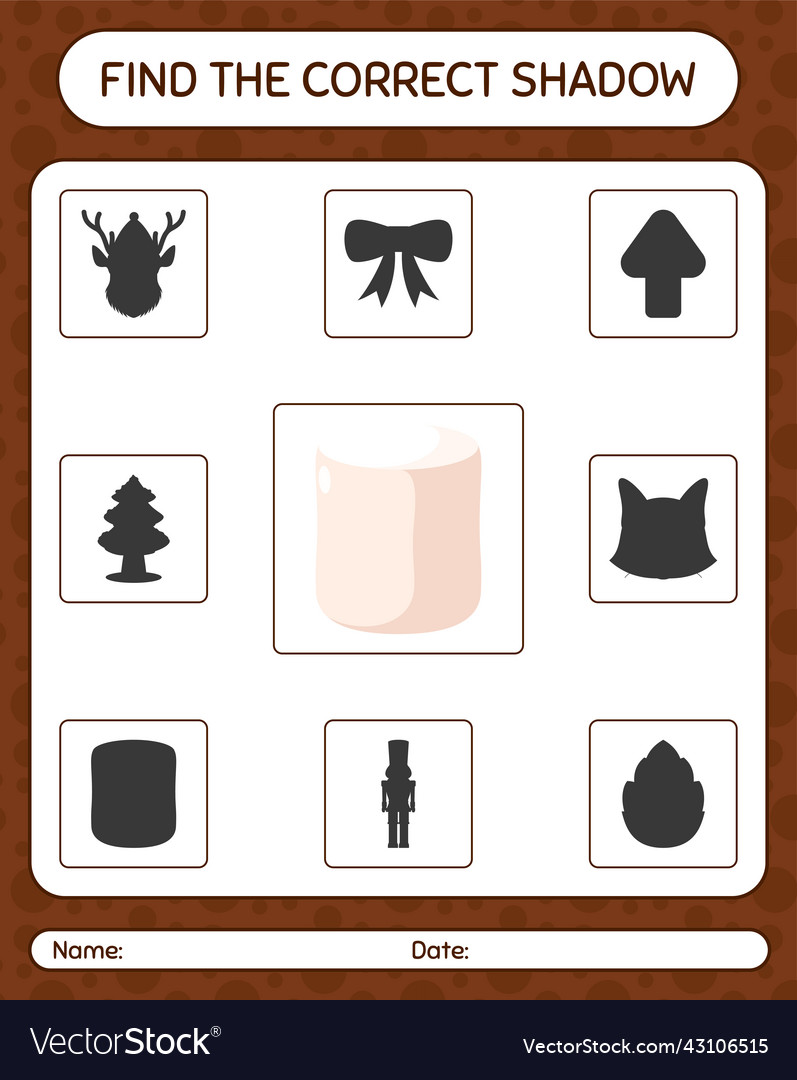 Find the correct shadows game with marshmallow vector image Find the correct shadows game with marshmallow