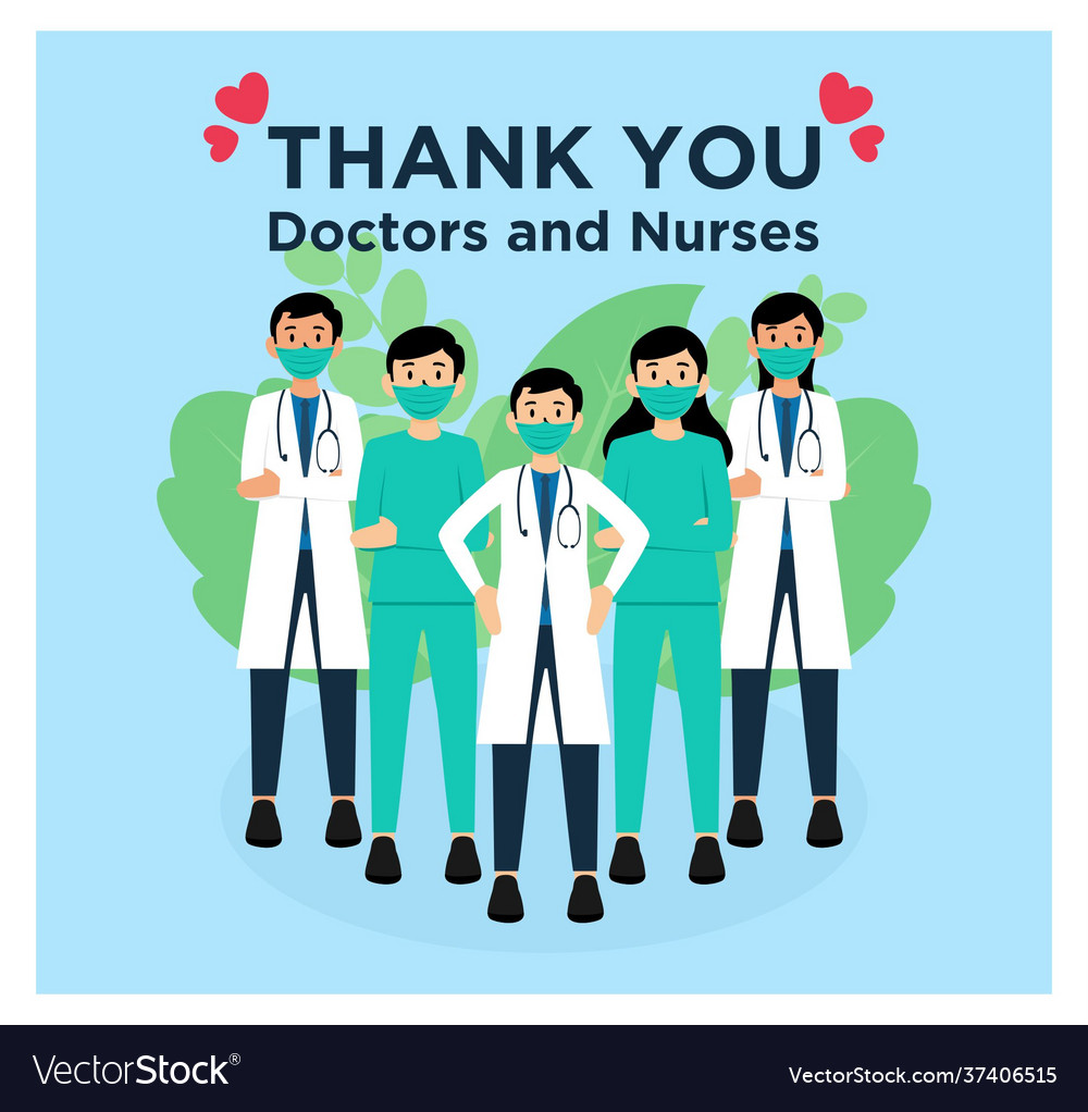 Flat concept thank you doctors and nurses