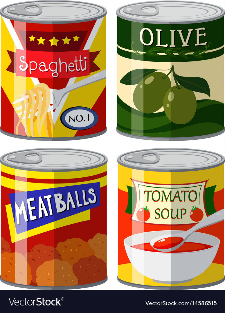 Four types of canned food in set