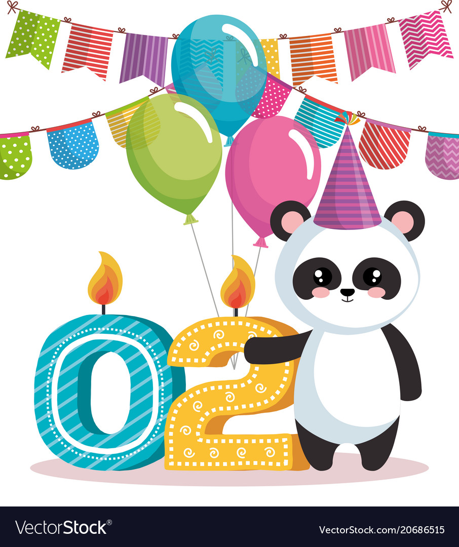 Happy birthday card with bear panda Royalty Free Vector Happy birthday card with bear panda Royalty Free Vector