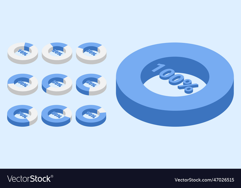 Isometric circular graph chart with percentage vector image Isometric circular graph chart with percentage