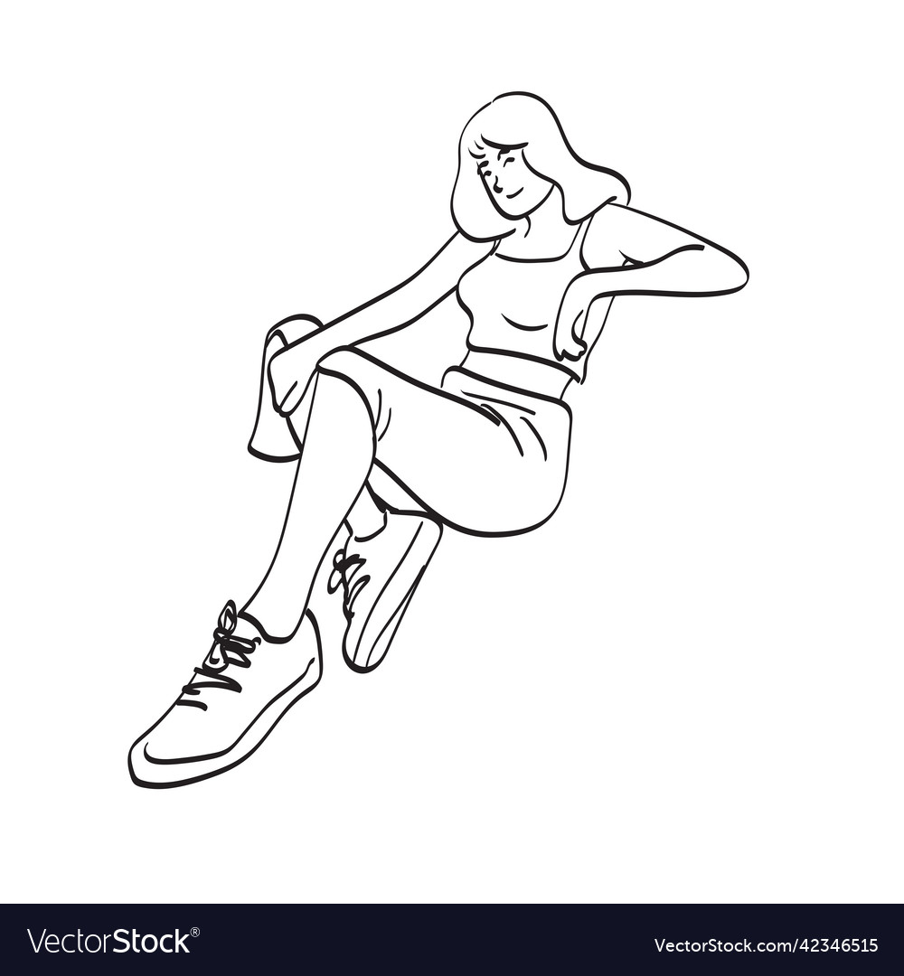 Line art woman sitting on the ground with copy Vector Image