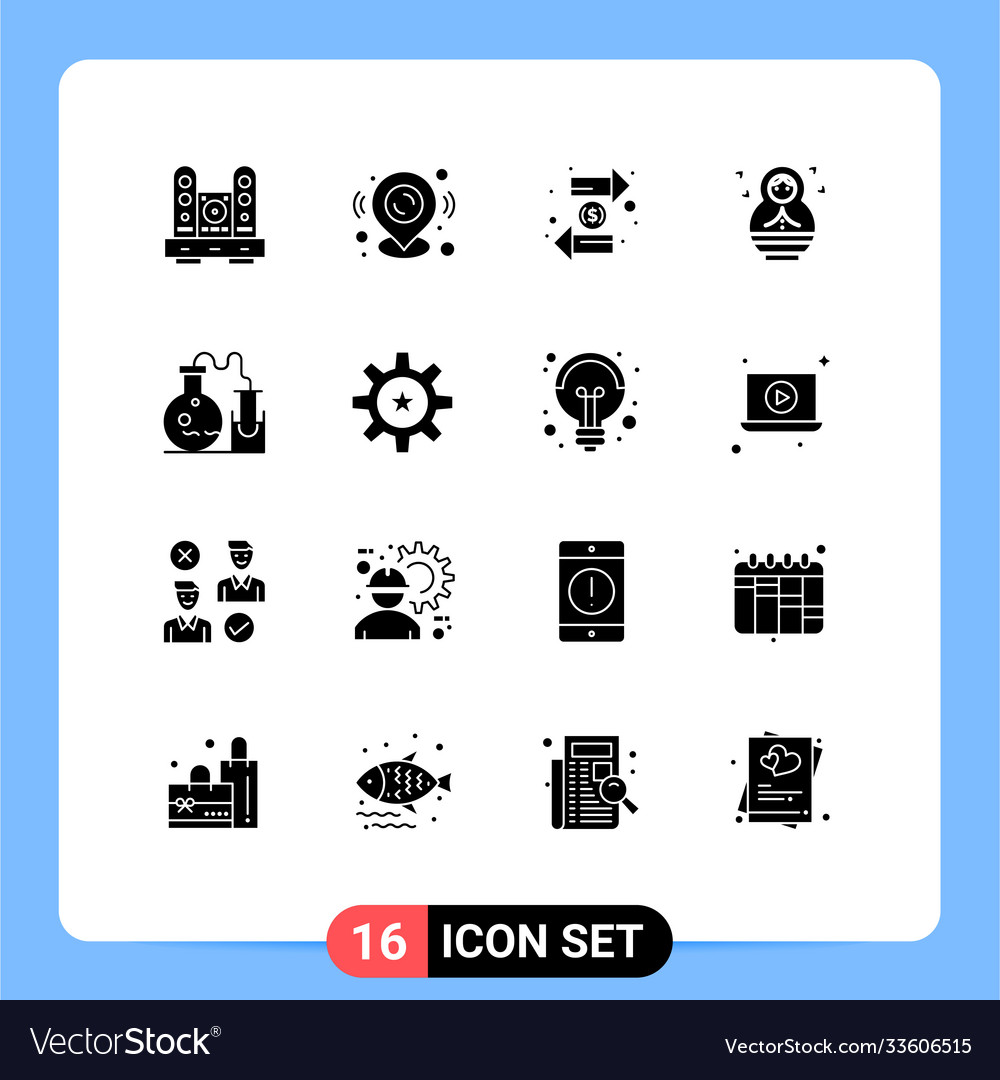 Mobile interface solid glyph set 16 pictograms