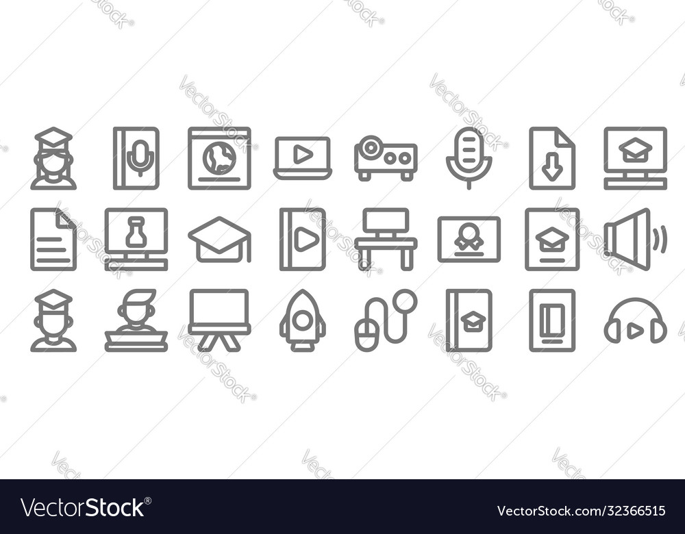 Online learning line icons linear set quality vector image Online learning line icons linear set quality