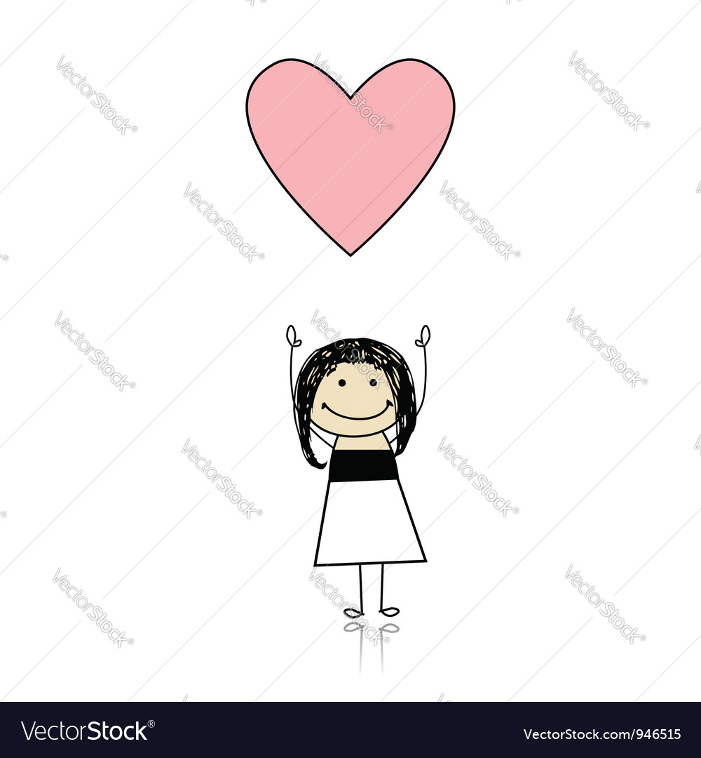 Saint valentine day - cute girl holding heart