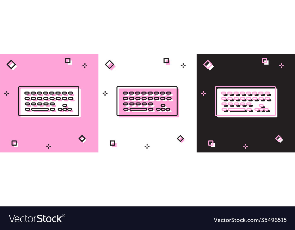 Set computer keyboard icon isolated on pink