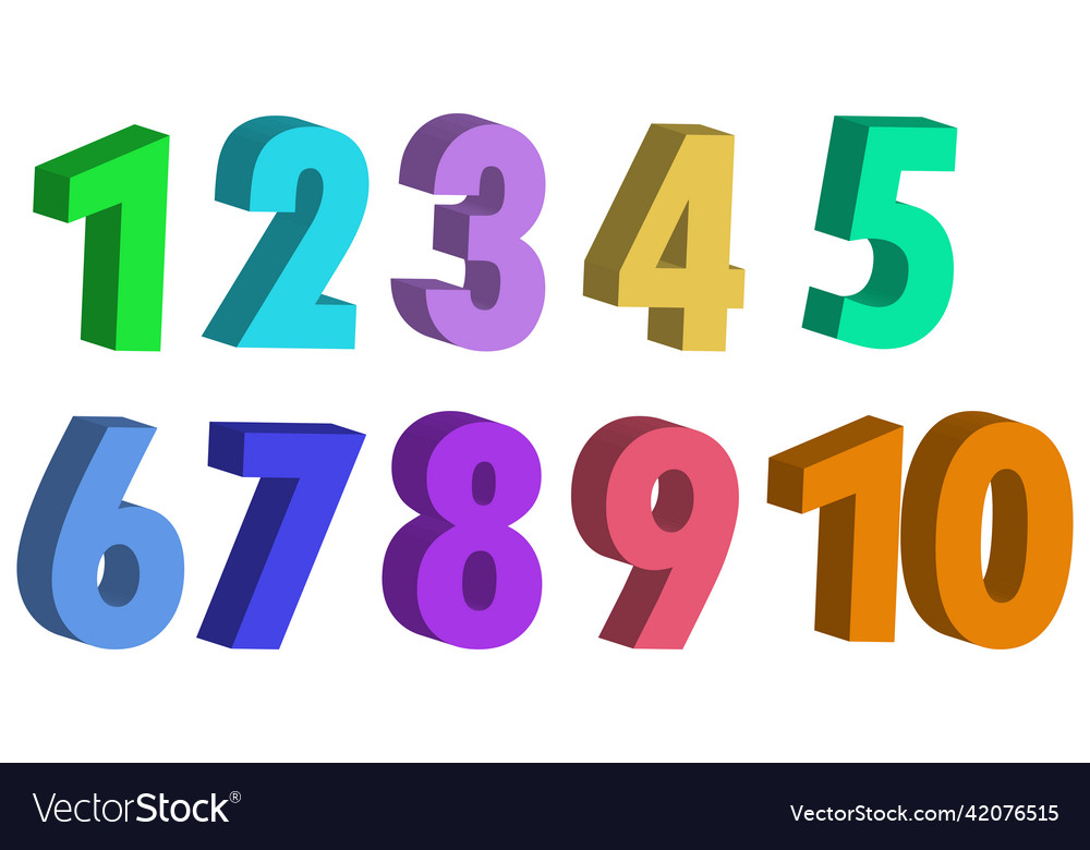 Set of colored numbers in 3d style isolated Vector Image Set of colored numbers in 3d style isolated